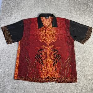 Vintage City IMPACT Shirt Mens 2XL Red Flame Dragon AOP Skater Punk Grunge 90s